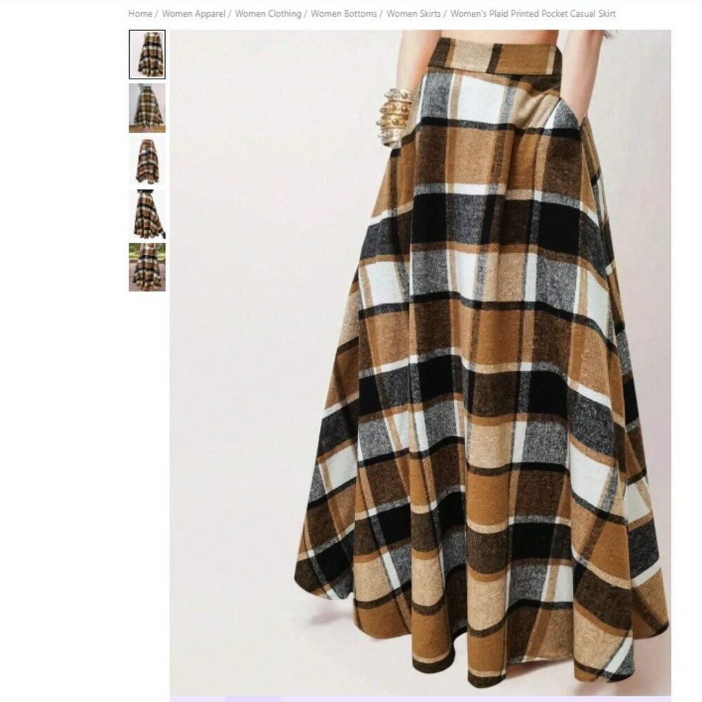 Women's Plaid Printed Pocket Casual Skirt